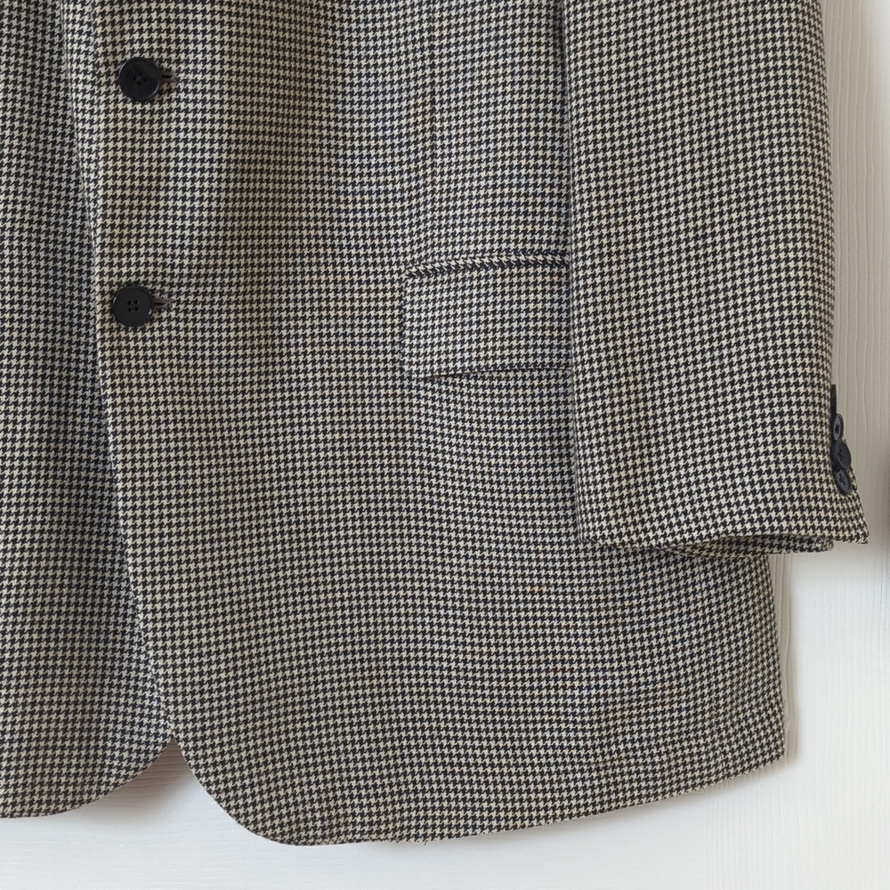 Neiman Marcus 90's Vintage Union Made Houndstooth Blazer Jacket Cream Black 48R - Picture 10 of 15